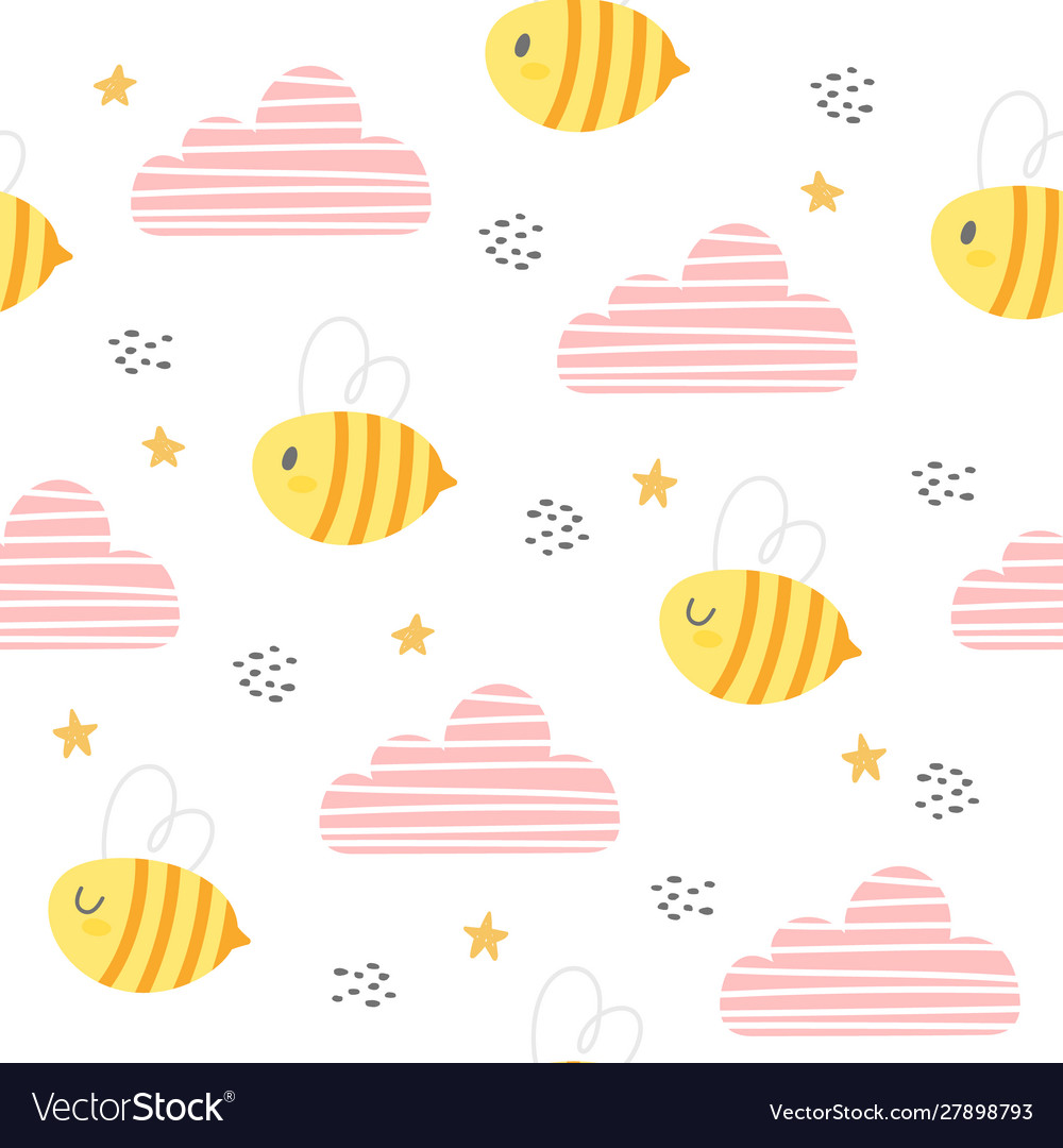Bee and clouds seamless pattern background vector image Bee and clouds seamless pattern background