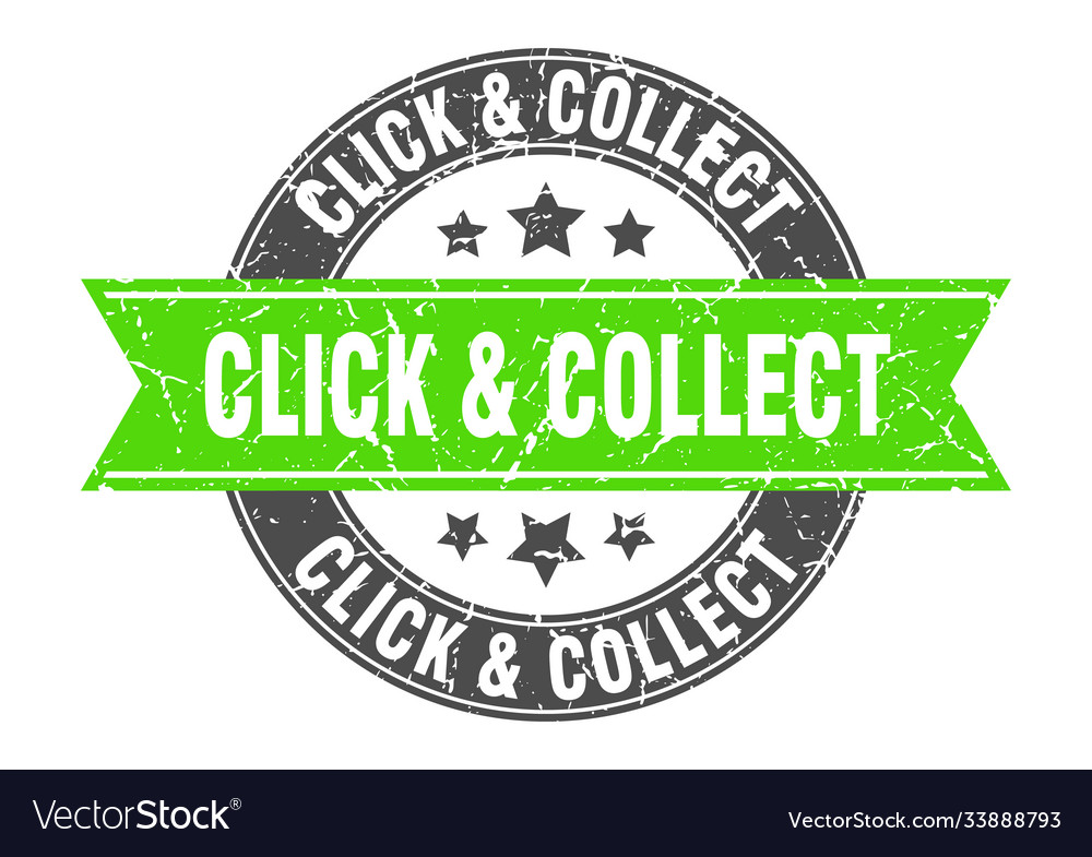 Click collect round stamp with ribbon label sign