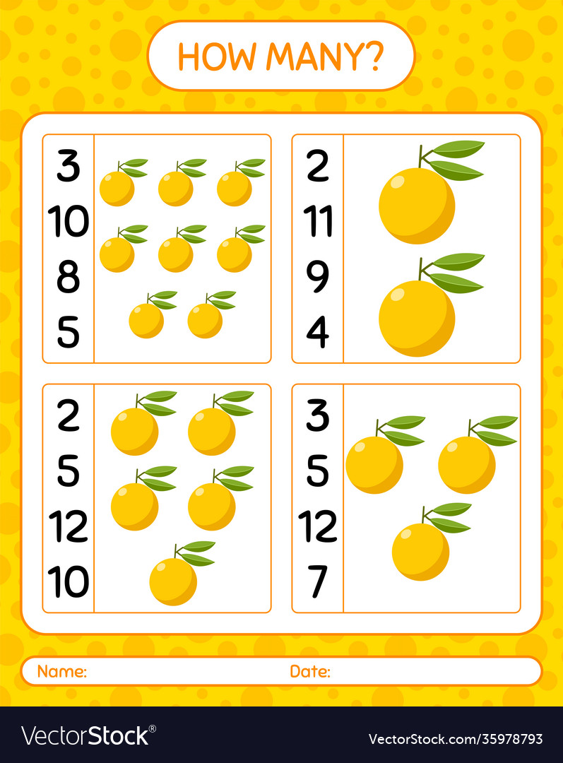 How many counting game with yuzu worksheet vector image How many counting game with yuzu worksheet