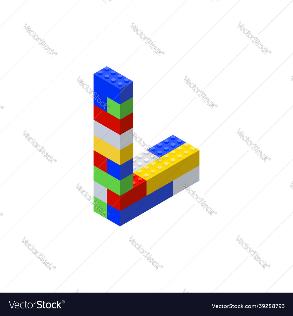 Isometric font made from color plastic blocks