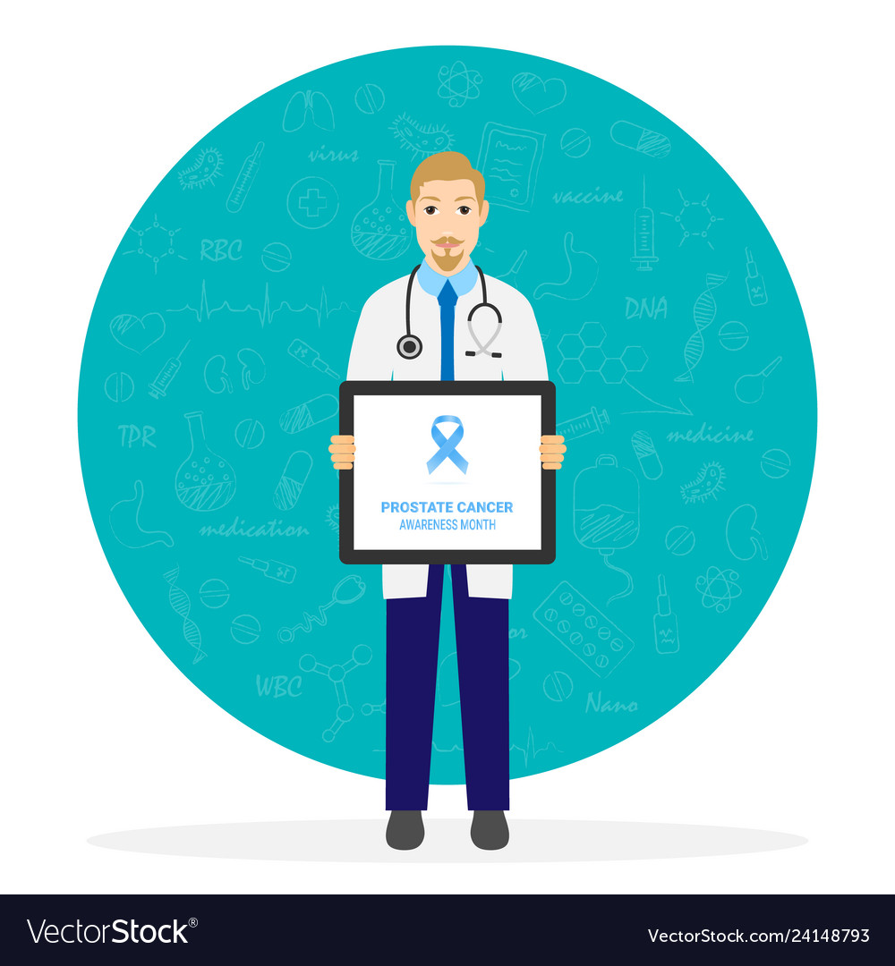 Prostate cancer day female doctor holding poster