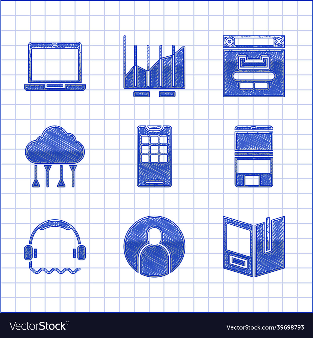 Set mobile phone create account screen open book vector image Set mobile phone create account screen open book