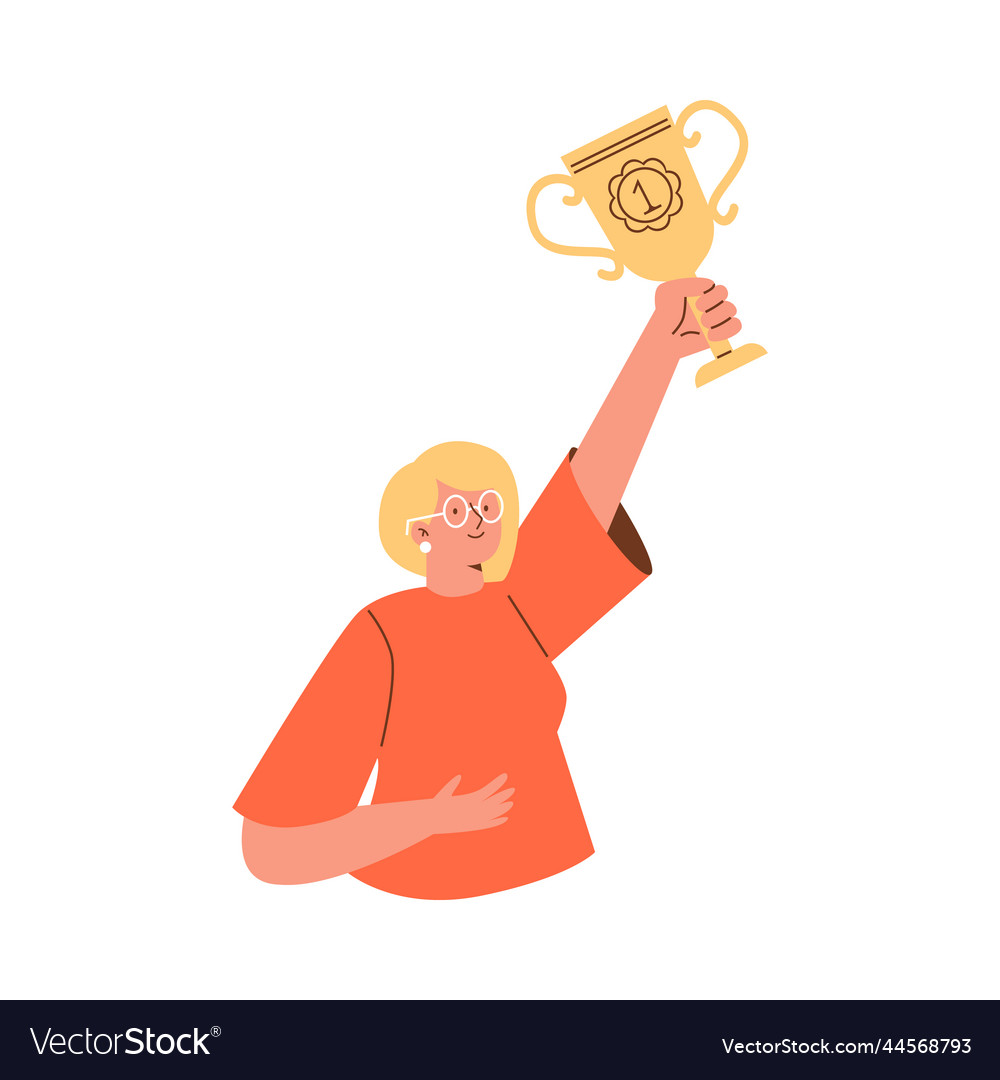 Successful man with trophy cup flat cartoon