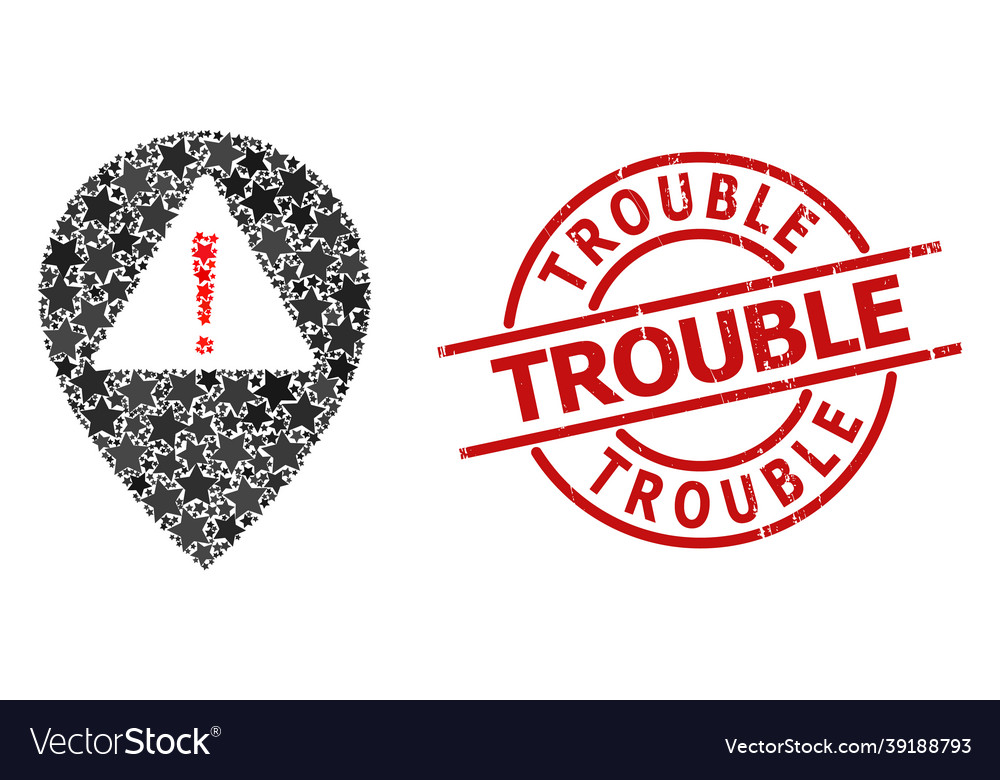 Warning map pointer star mosaic and trouble vector image Warning map pointer star mosaic and trouble