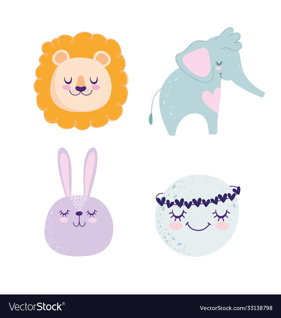 Baby shower cute animals elephant lion bunny