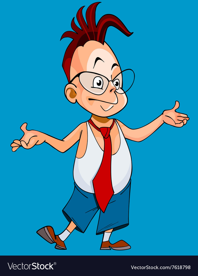 Cartoon boy with glasses spread his arms Vector Image