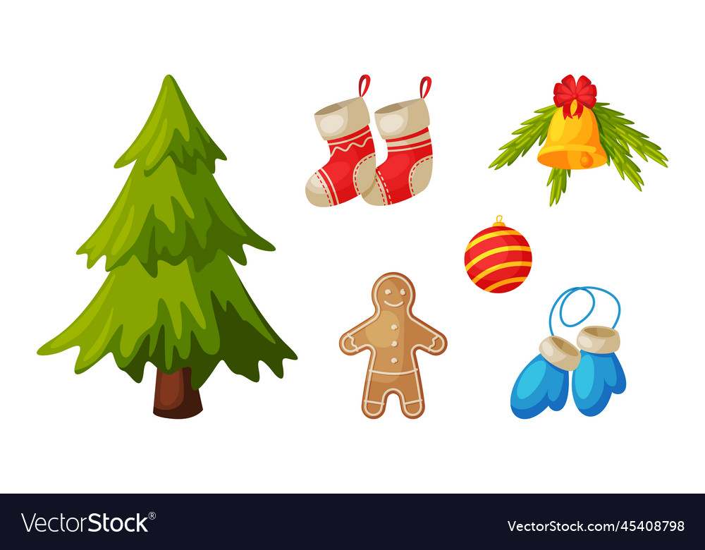 Christmas and new year symbols set gingerbread