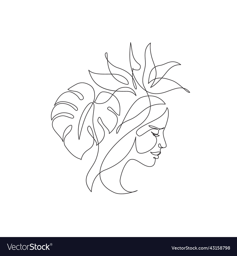 Elegant one line drawing of abstract woman face