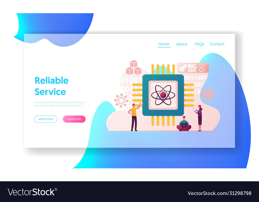 Quantum computing landing page template vector image Quantum computing landing page template
