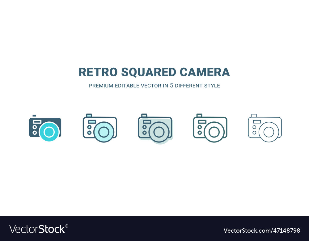 Retro squared camera icon in 5 different style vector image Retro squared camera icon in 5 different style