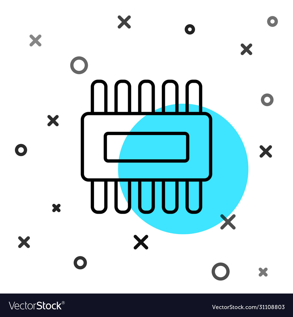 Black line computer processor with microcircuits vector image Black line computer processor with microcircuits