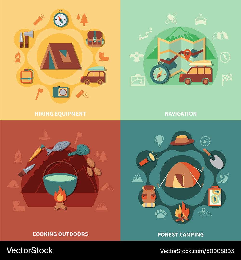 Camping flat set Royalty Free Vector Image - VectorStock
