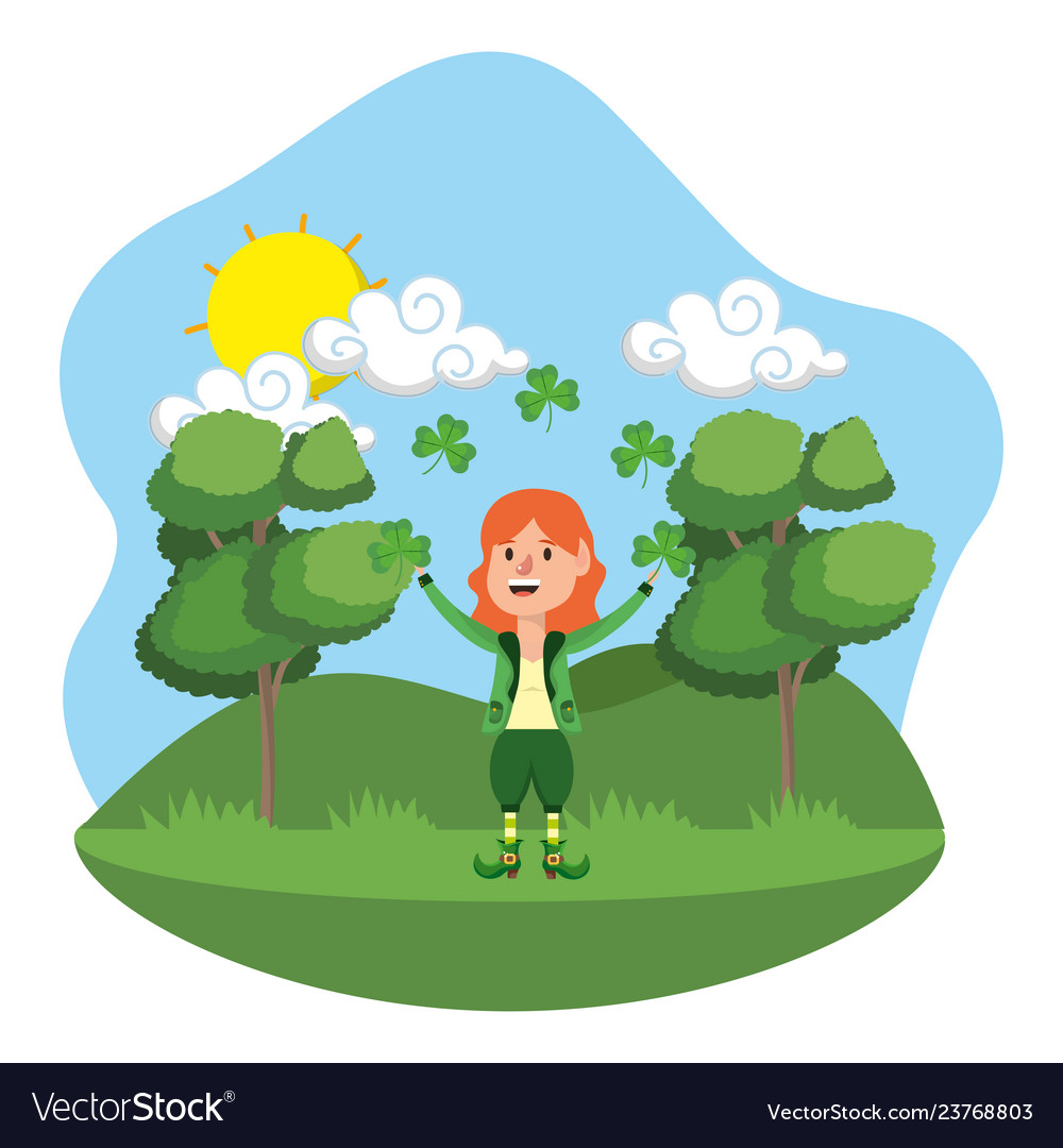 Dwarf girl juggle clover outdoors