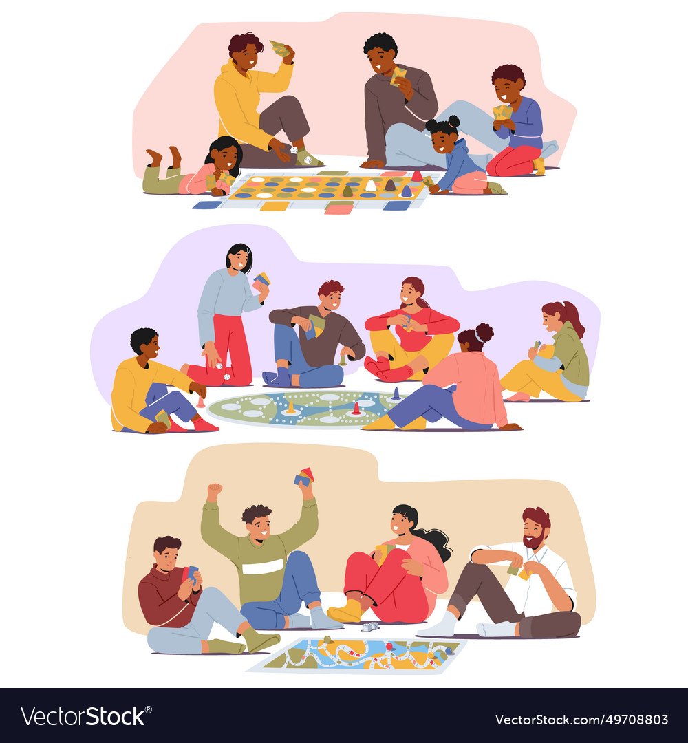 Friends gathered on the floor immersed in board Vector Image