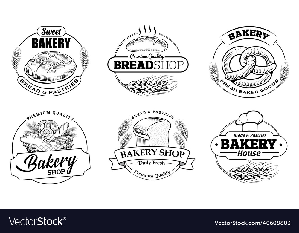 Hand Draw Bakery Labels With Bread Pastry Vector Image