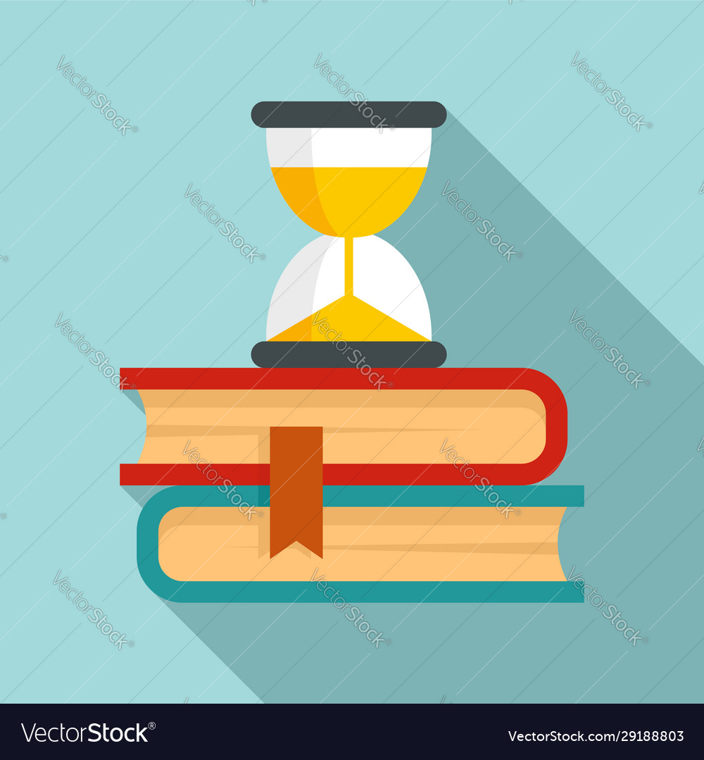 Hourglass on books icon flat style Royalty Free Vector Image