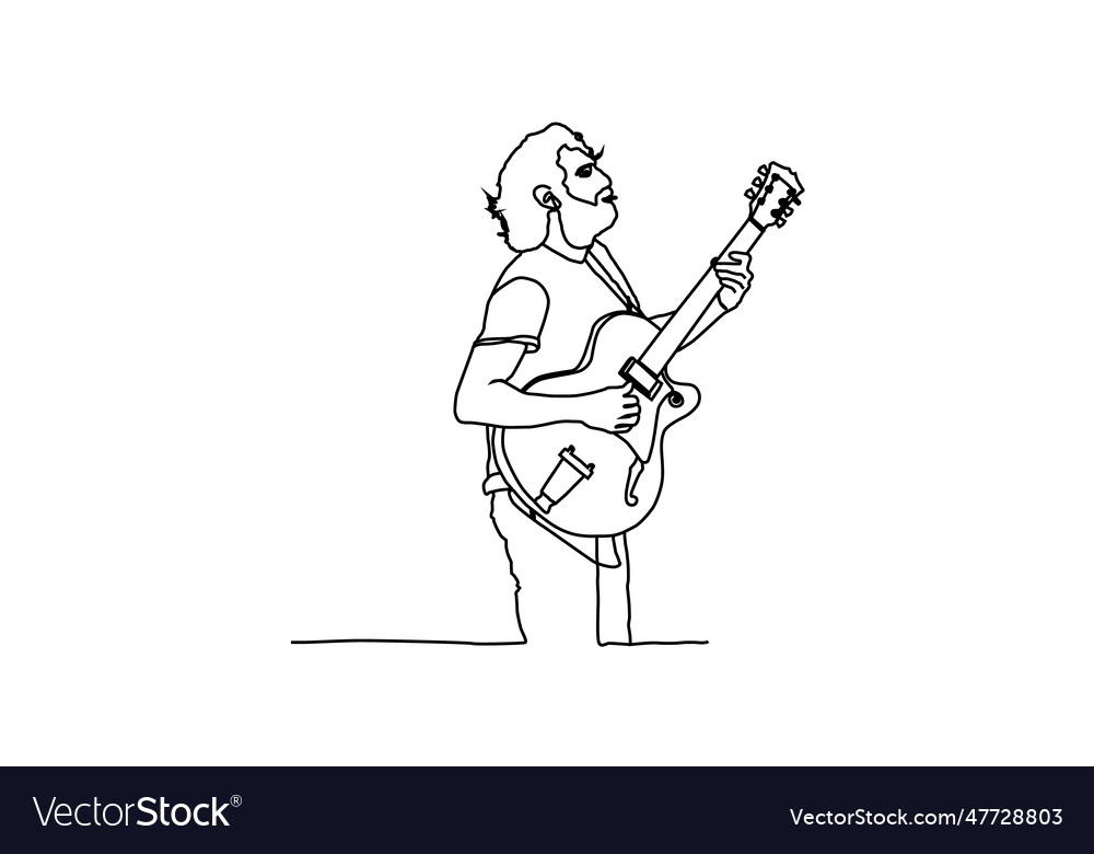 Line art drawing of a male playing guitar Vector Image