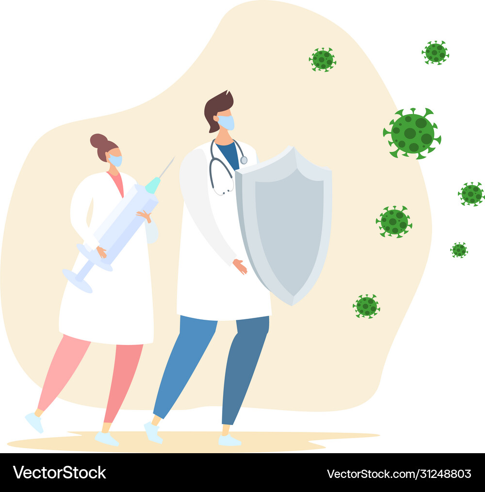 Masked doctors are fighting coronavirus infection Vector Image