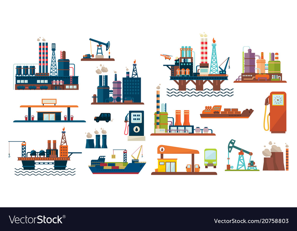 Öl-Industrie-Set Extraktion Raffinerie vector image Öl-Industrie-Set Extraktion Raffinerie