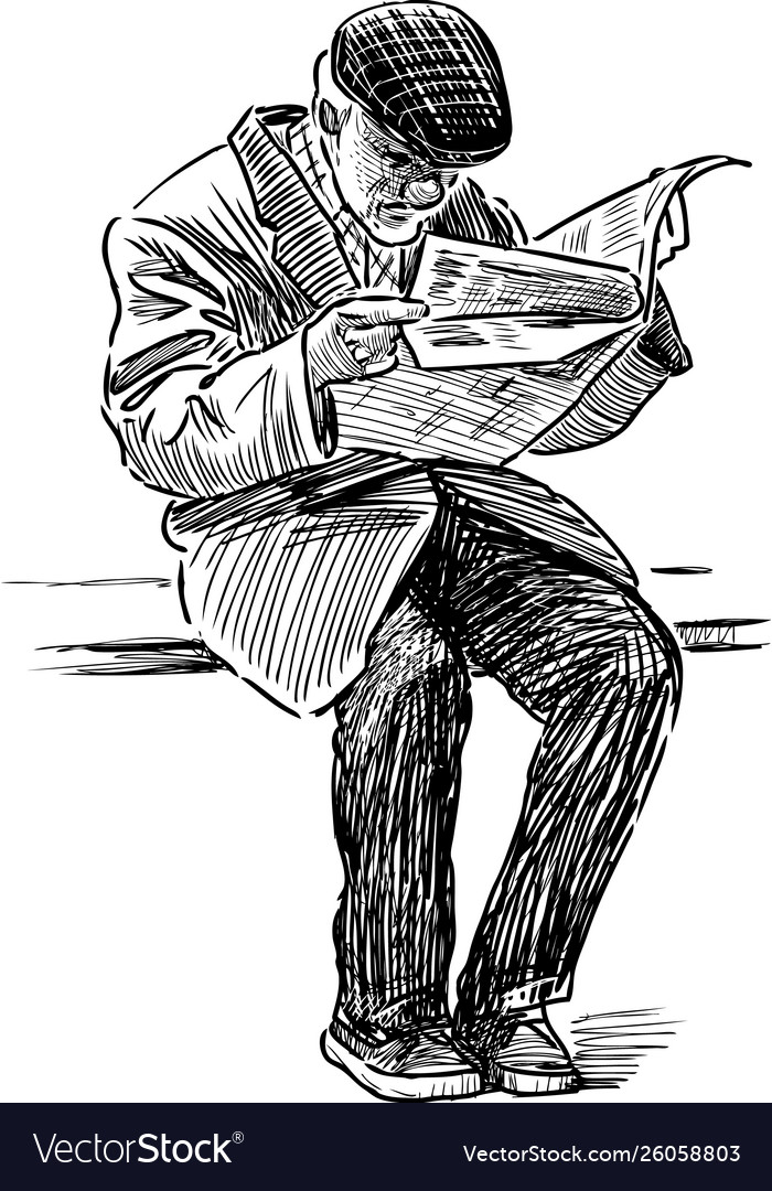 Old man reads a newspaper on park bench Royalty Free Vector