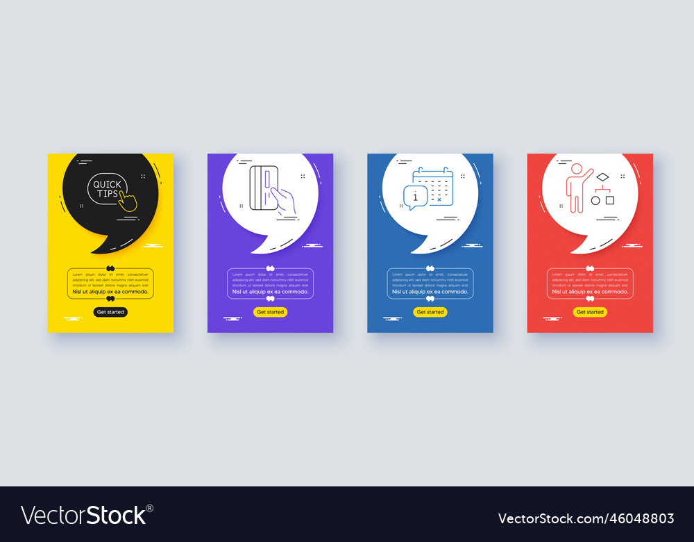 Set of payment card quick tips and calendar line