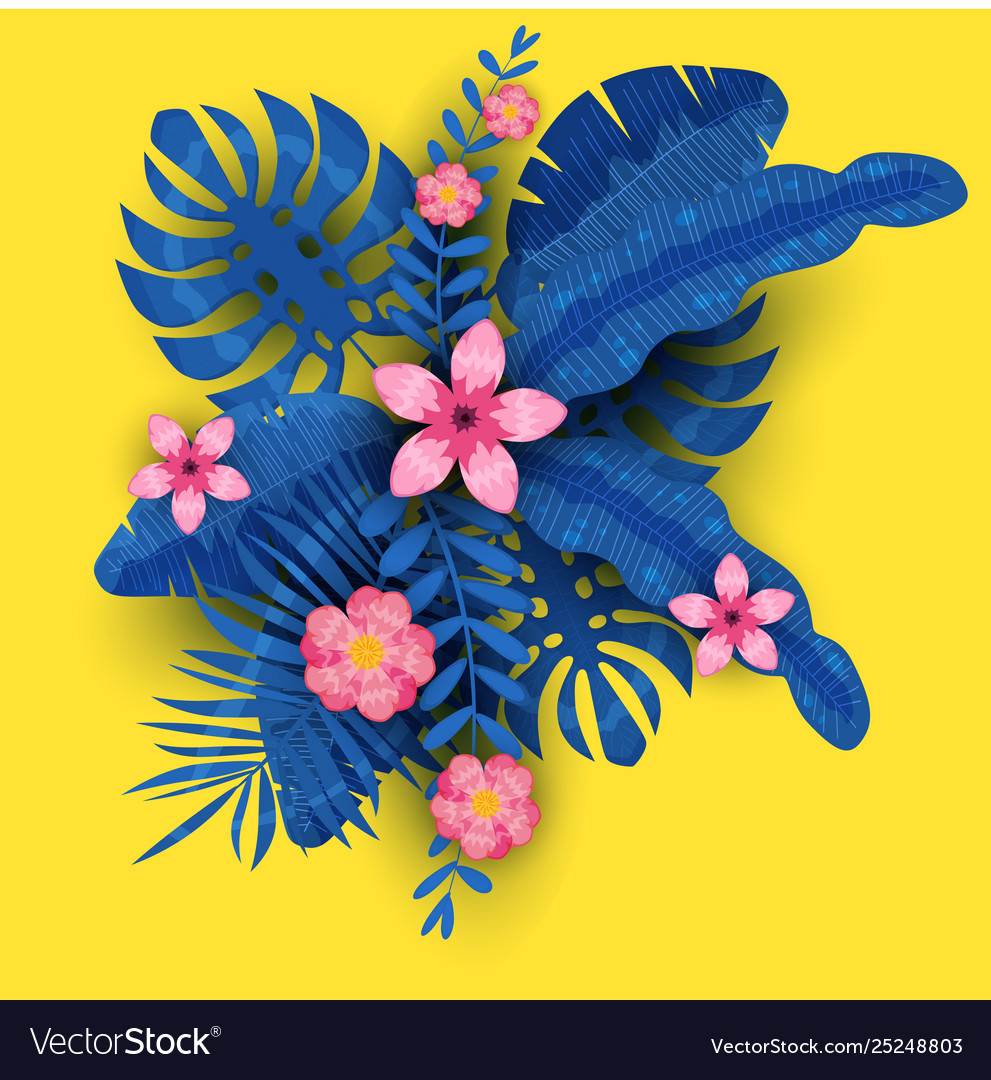 Summer trendy template exotic plants and hibiscus