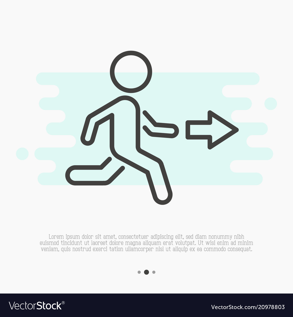 Thin line icon of exit running man and arrow vector image Thin line icon of exit running man and arrow