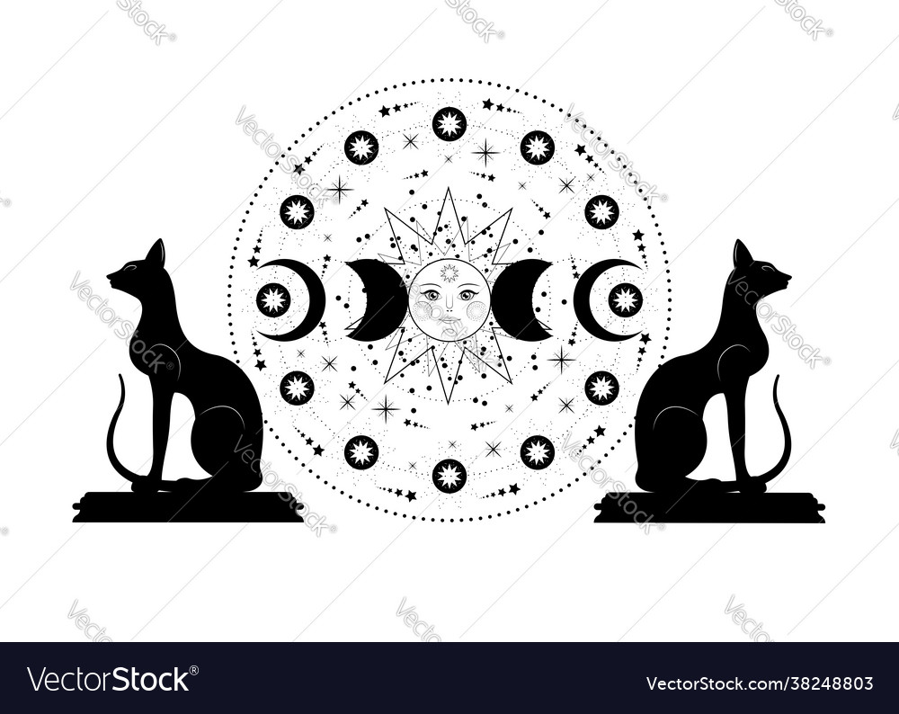 Triple moon and black cats pagan wiccan goddess Vector Image