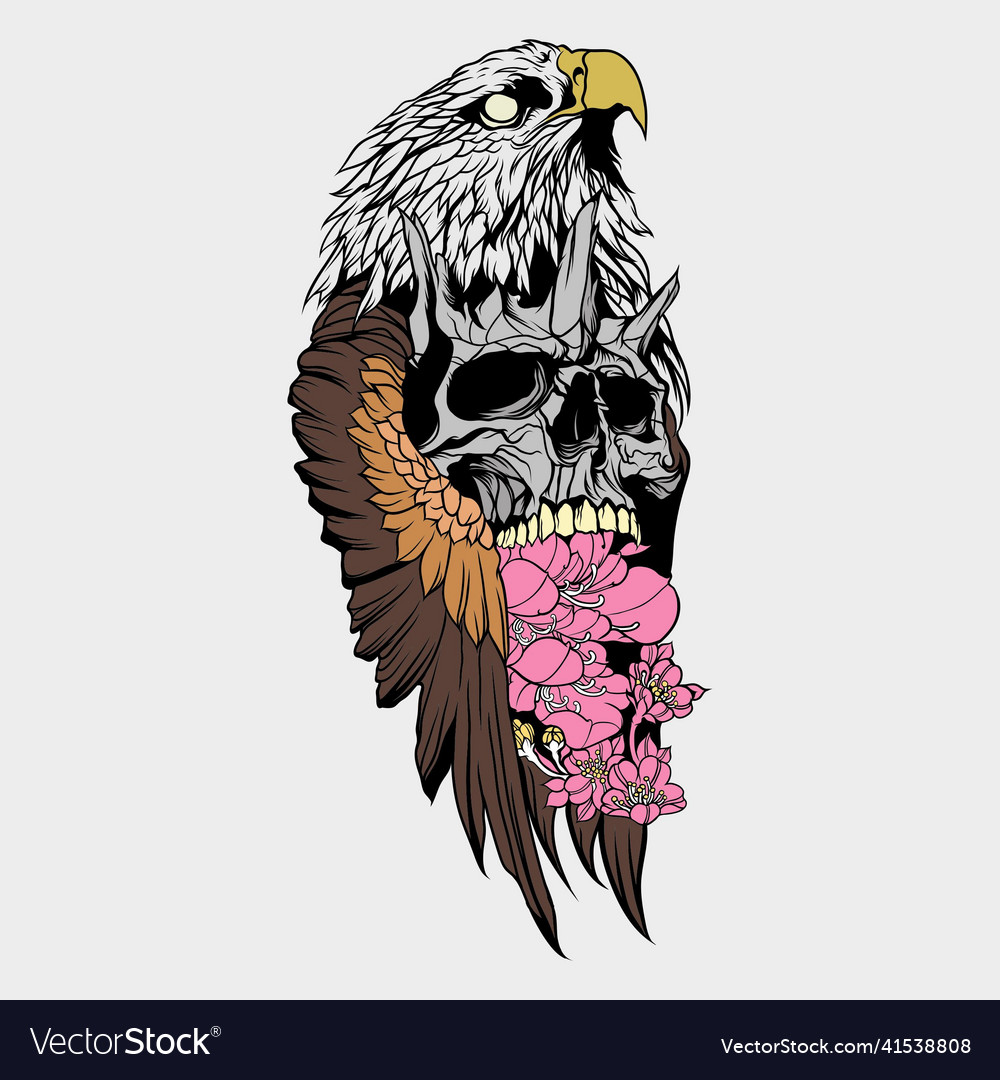 Birds skull and flower