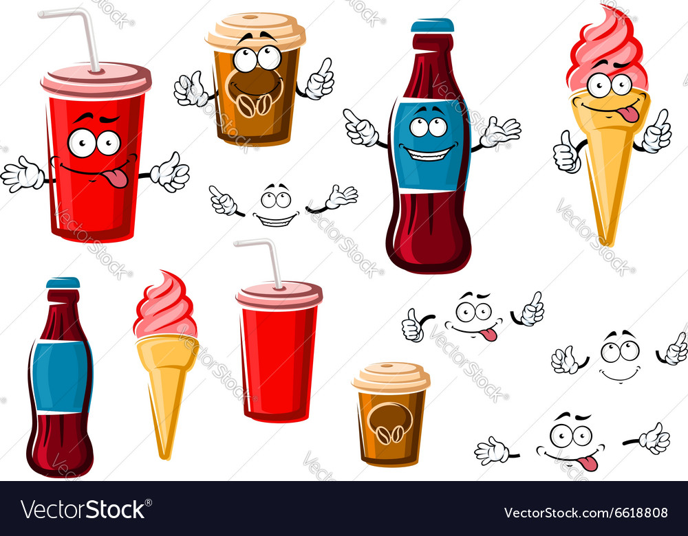 Coffee and soda cups drink ice cream Royalty Free Vector