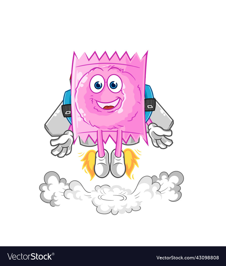 Condom with jetpack mascot cartoon