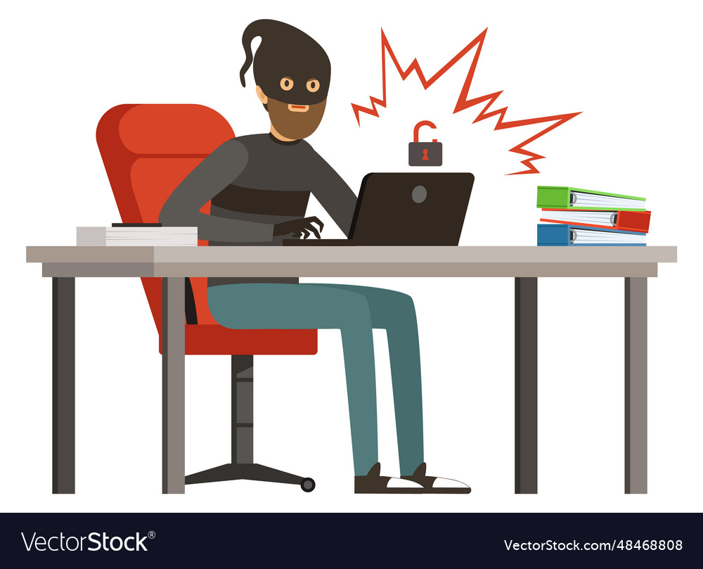 Criminal hacking computer man in balaclava Vector Image