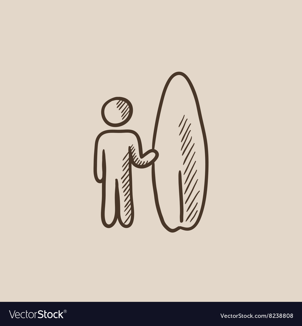 Mann mit Surfboard Skizze Icon