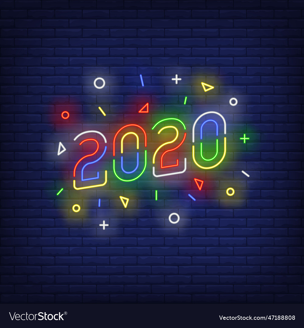 Mehrfarbig zweitausend und zwanzig Neonzeichen vector image Mehrfarbig zweitausend und zwanzig Neonzeichen