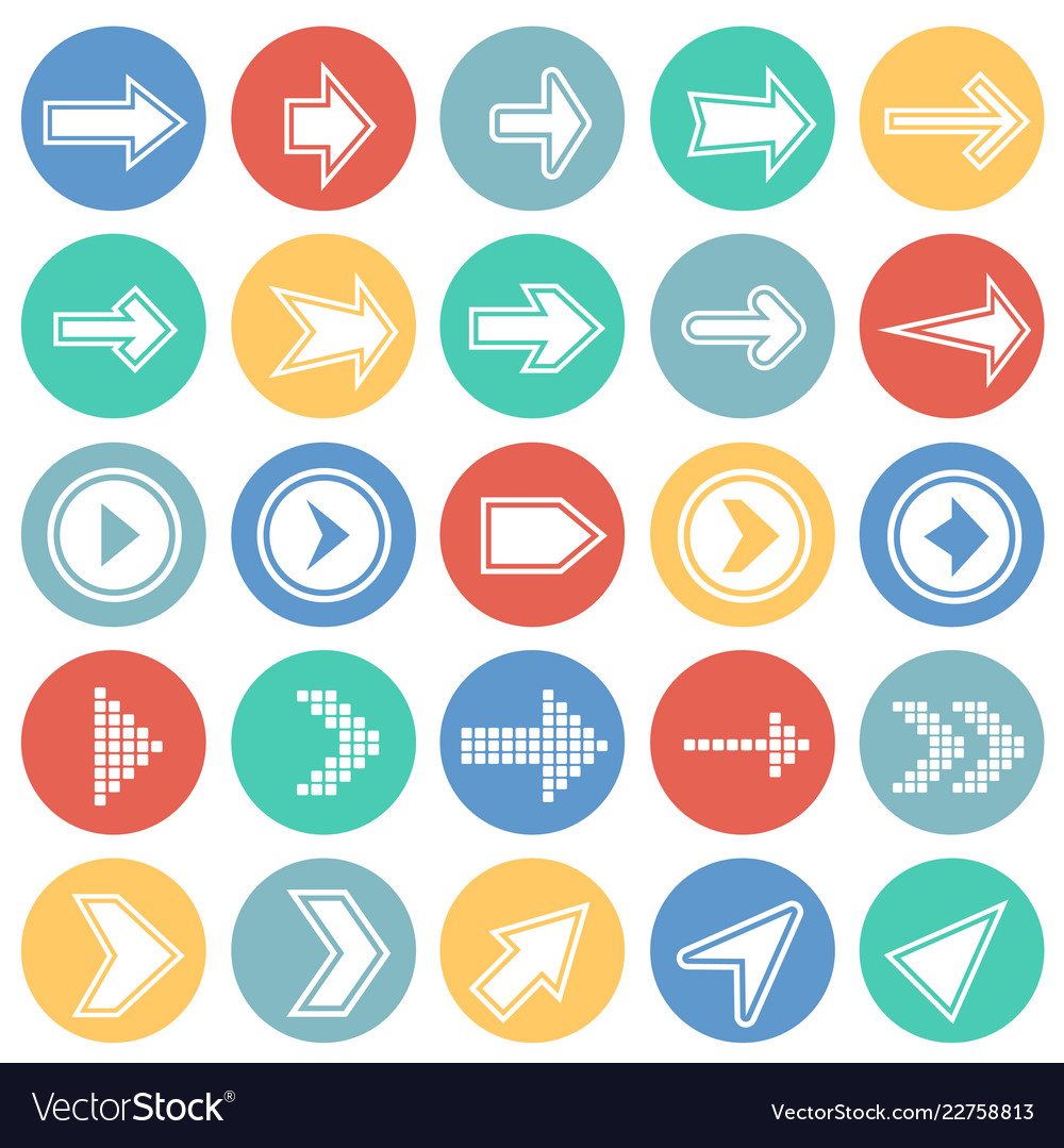 Arrows icons set with outline on color circles