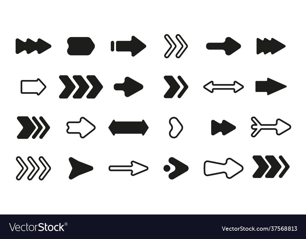 Black arrow line pointer icon play app set vector image Black arrow line pointer icon play app set