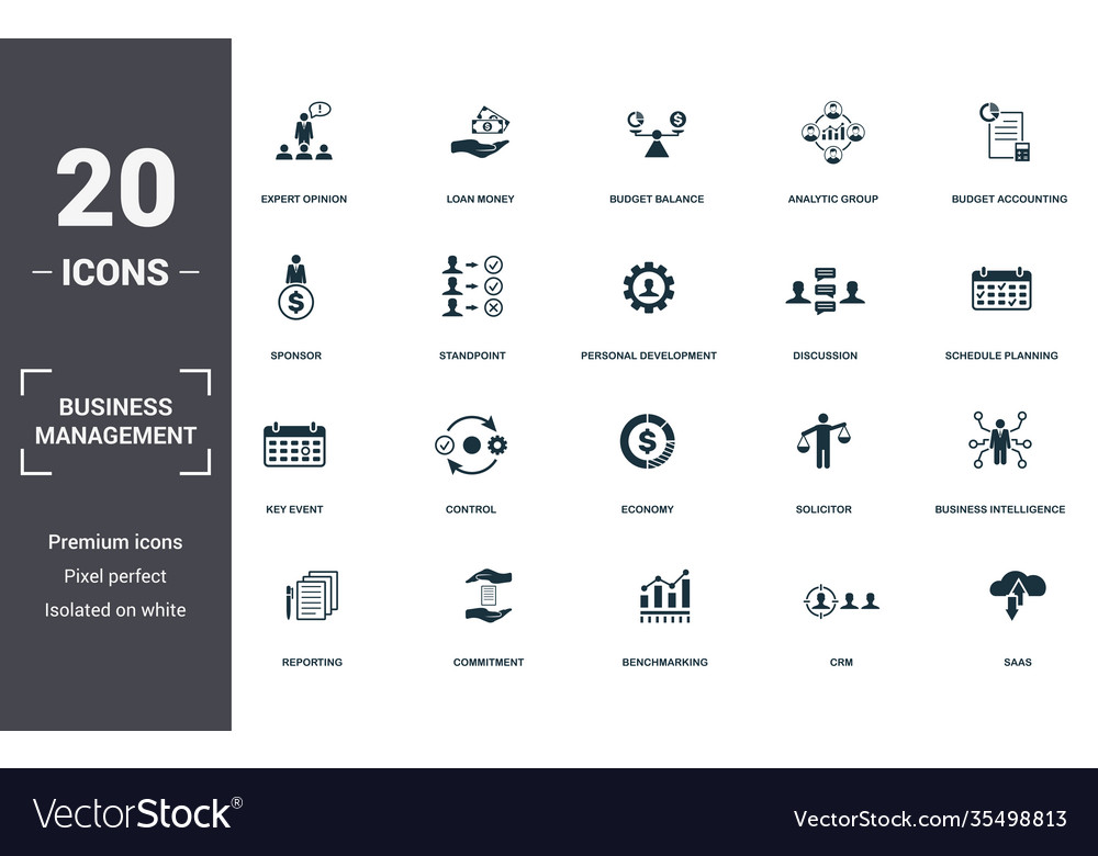 Business management set icons collection includes