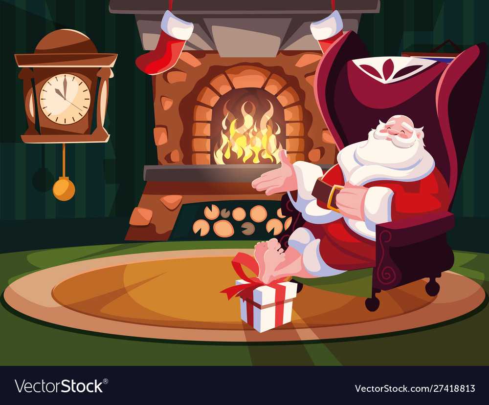 Christmas card santa claus sitting on sofa