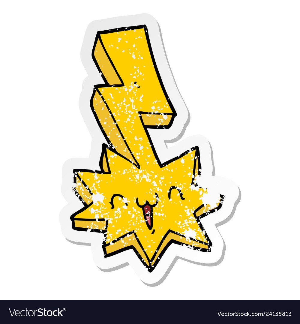 Distressed sticker of a cartoon lightning bolt