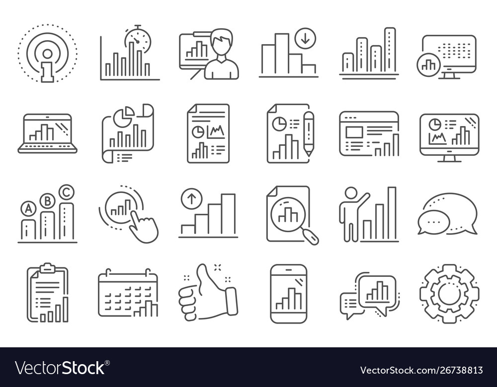Graph line icons set chart presentation vector image Graph line icons set chart presentation