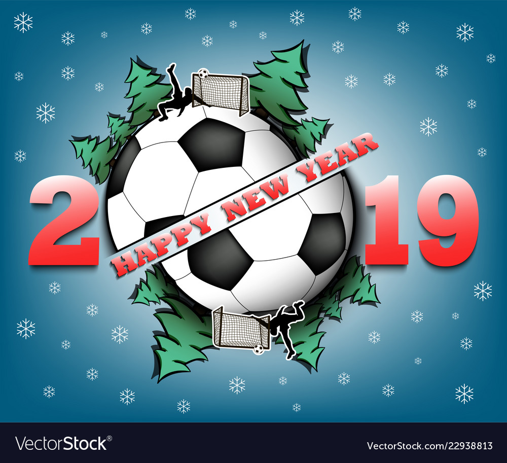 Happy new year 2019 and soccer ball Royalty Free Vector