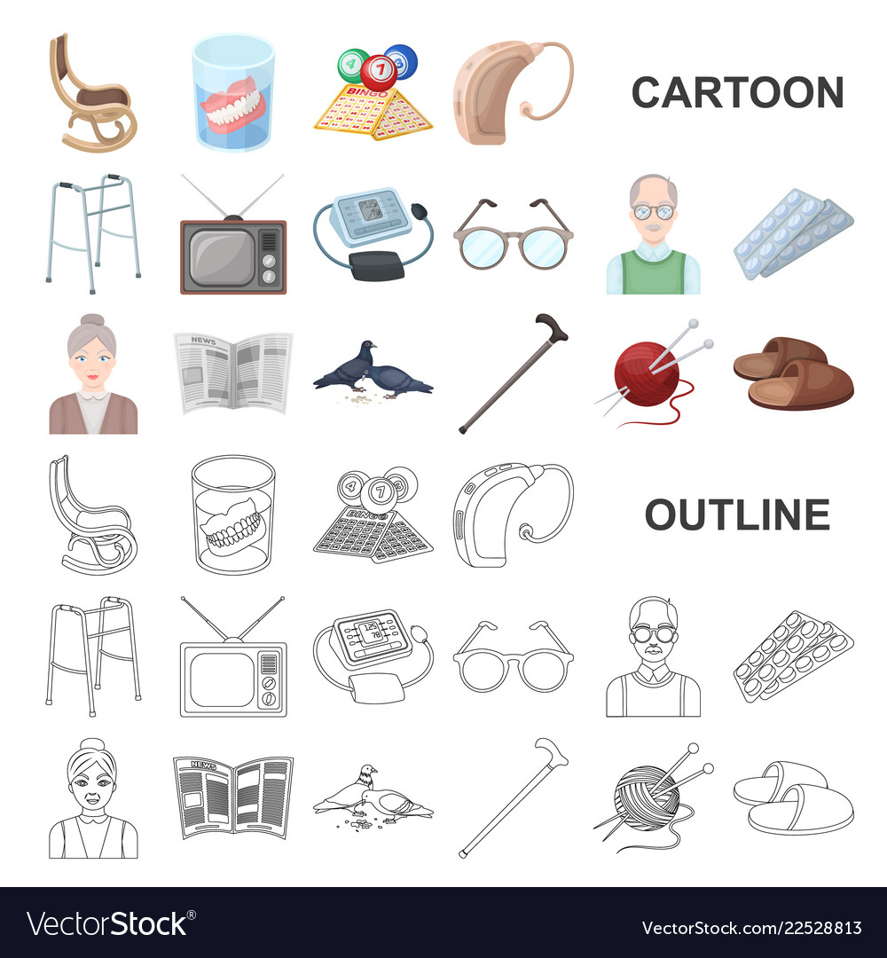 Human old age cartoon icons in set collection