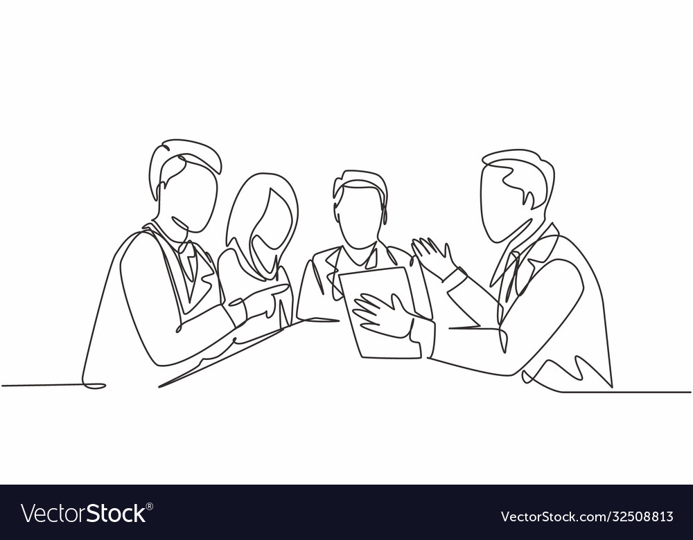 One continuous line drawing team doctor Royalty Free Vector