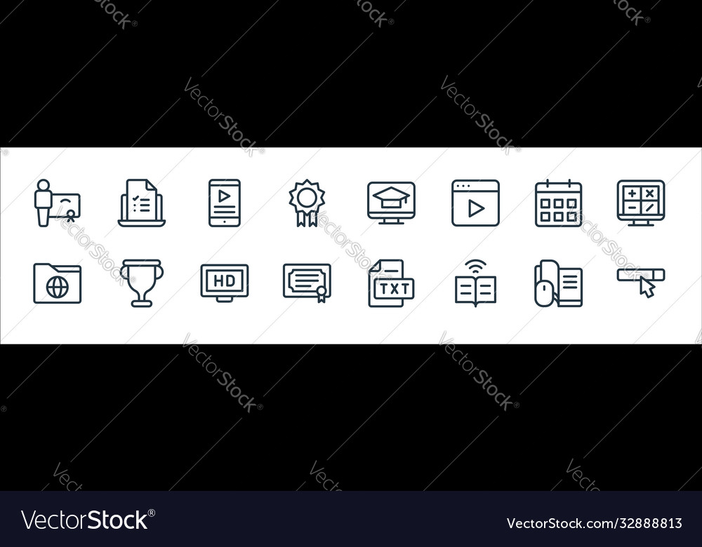 Online learning line icons linear set quality vector image Online learning line icons linear set quality