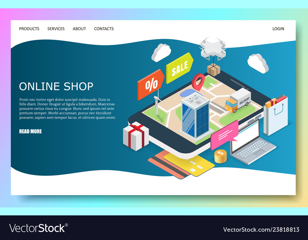 Online shop website landing page design vector image Online shop website landing page design
