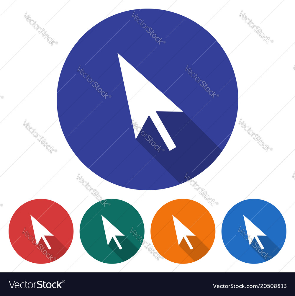 Round icon of pointer arrow flat style with long