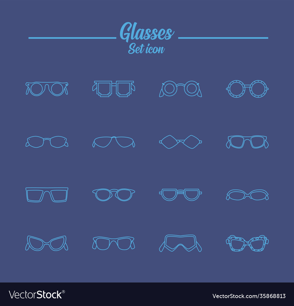 Set glasses icons line style in blue background