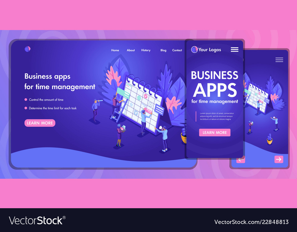 Template website isometric landing page concept
