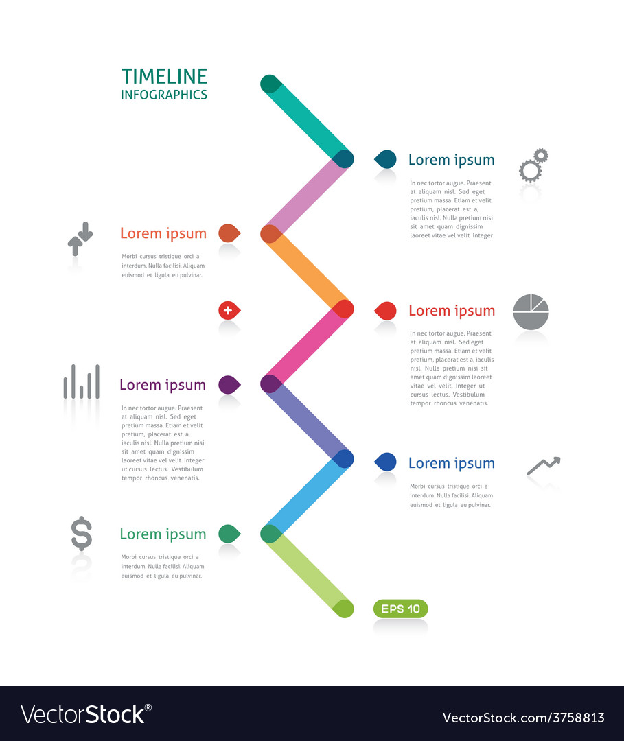 Timeline Infografiken bunte gestrichelte Linie