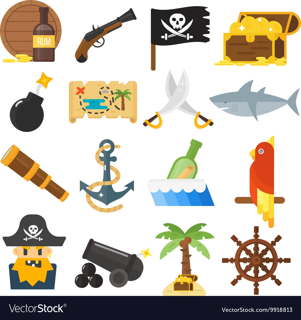 Treasures icons set